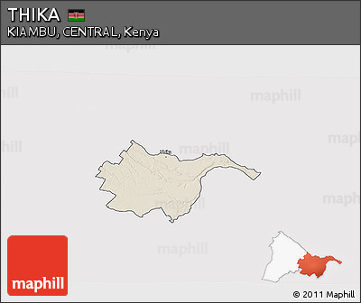 Shaded Relief 3D Map of THIKA, single color outside