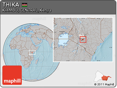 Gray Location Map of THIKA, highlighted grandparent region, hill shading