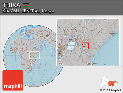 Gray Location Map of THIKA, highlighted parent region, within the entire country, hill shading