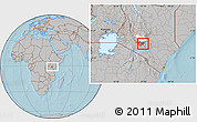 Gray Location Map of THIKA, highlighted parent region, highlighted grandparent region, hill shading