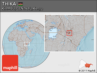 Gray Location Map of THIKA, highlighted parent region, hill shading