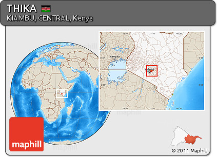 Shaded Relief Location Map of THIKA, highlighted country, highlighted parent region