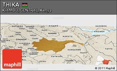 Physical Panoramic Map of THIKA, shaded relief outside