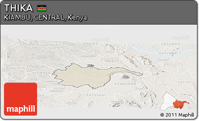 Shaded Relief Panoramic Map of THIKA, lighten