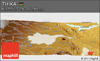 Shaded Relief Panoramic Map of THIKA, physical outside