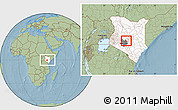 Savanna Style Location Map of MT. KENYA, highlighted country, highlighted grandparent region, within the entire country, hill shading