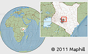 Savanna Style Location Map of MT. KENYA, highlighted country, highlighted grandparent region, hill shading