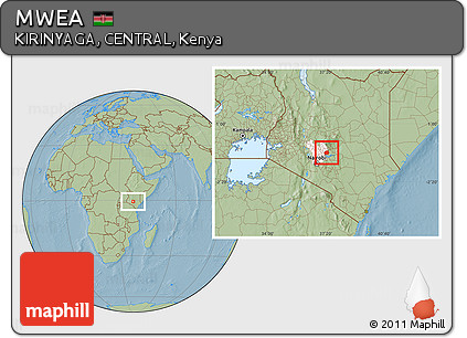 Savanna Style Location Map of MWEA, highlighted grandparent region, hill shading