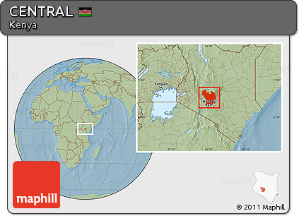 Savanna Style Location Map of CENTRAL, hill shading