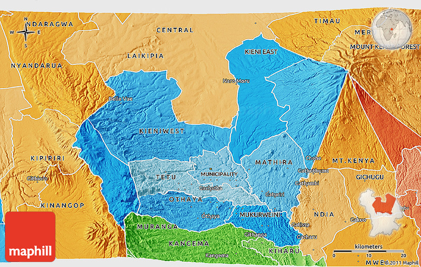 Political Shades 3D Map of NYERI