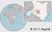 Gray Location Map of KIENI WEST, highlighted country, highlighted parent region, hill shading