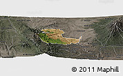 Satellite Panoramic Map of KIENI WEST, darken, semi-desaturated