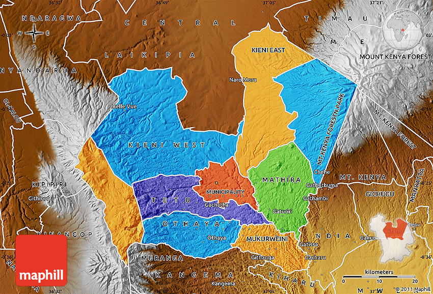 Map Of Nyeri County Political Map Of Nyeri, Physical Outside