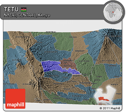 Political 3D Map of TETU, darken, semi-desaturated