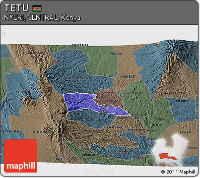 Political 3D Map of TETU, darken, semi-desaturated