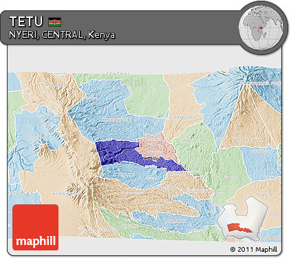 Political 3D Map of TETU, lighten