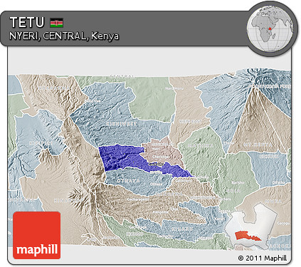 Political 3D Map of TETU, lighten, semi-desaturated