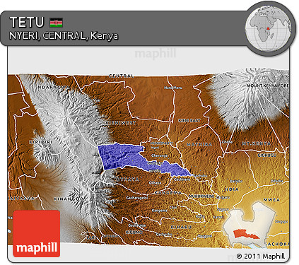 Political 3D Map of TETU, physical outside