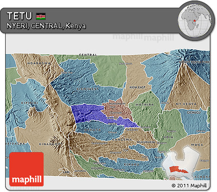 Political 3D Map of TETU, semi-desaturated