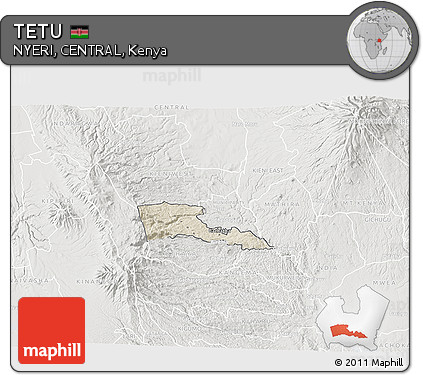 Shaded Relief 3D Map of TETU, lighten, semi-desaturated