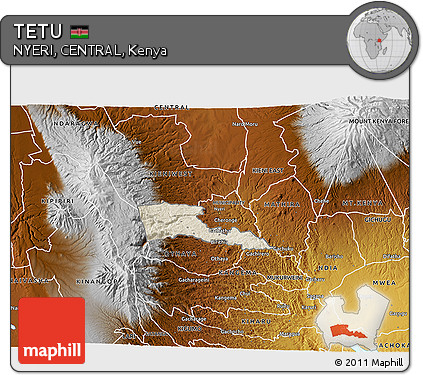 Shaded Relief 3D Map of TETU, physical outside