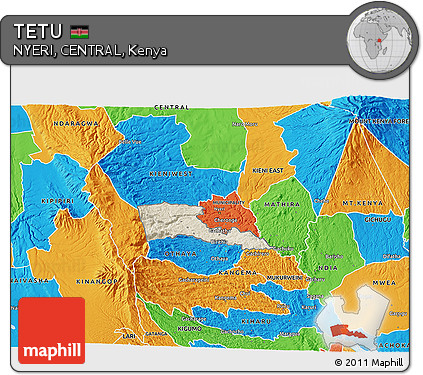 Shaded Relief 3D Map of TETU, political outside