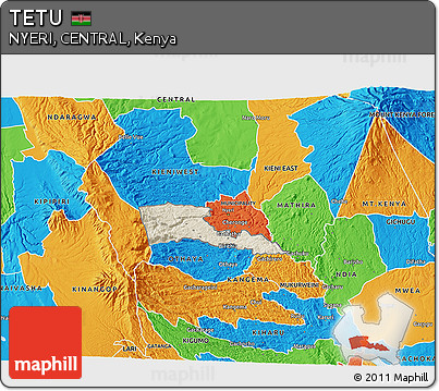 Shaded Relief 3D Map of TETU, political outside