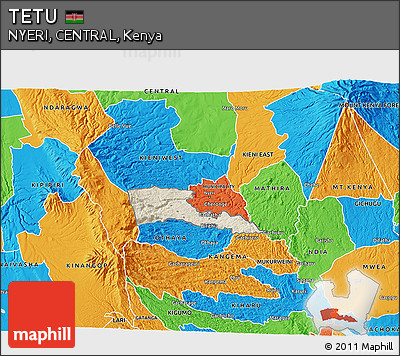 Shaded Relief 3D Map of TETU, political outside