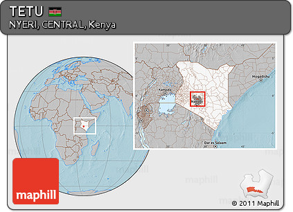 Gray Location Map of TETU, highlighted country, highlighted grandparent region, within the entire country, hill shading