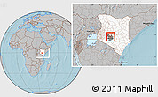 Gray Location Map of TETU, highlighted country, highlighted grandparent region, within the entire country, hill shading