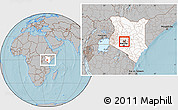 Gray Location Map of TETU, highlighted country, highlighted parent region, within the entire country, hill shading