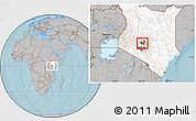 Gray Location Map of TETU, highlighted country, highlighted parent region, hill shading