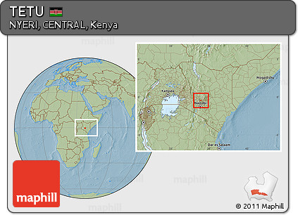 Savanna Style Location Map of TETU, within the entire country, hill shading