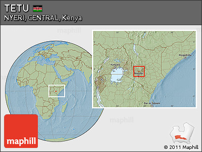 Savanna Style Location Map of TETU, within the entire country, hill shading
