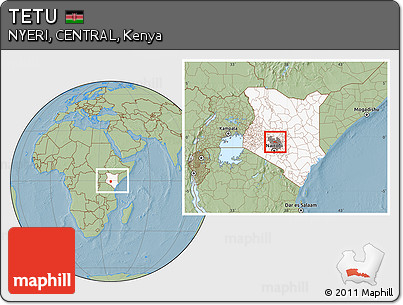 Savanna Style Location Map of TETU, highlighted country, highlighted grandparent region, within the entire country, hill shading