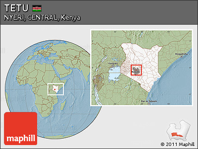 Savanna Style Location Map of TETU, highlighted country, highlighted grandparent region, within the entire country, hill shading