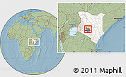 Savanna Style Location Map of TETU, highlighted country, highlighted grandparent region, within the entire country, hill shading