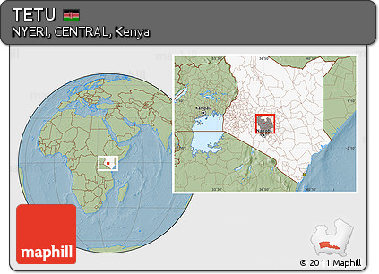 Savanna Style Location Map of TETU, highlighted country, highlighted grandparent region, hill shading