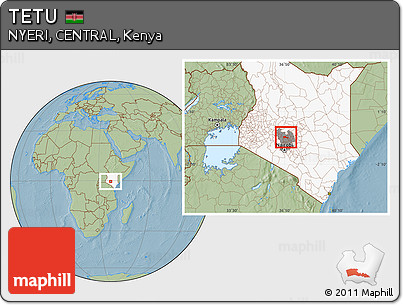 Savanna Style Location Map of TETU, highlighted country, highlighted grandparent region, hill shading