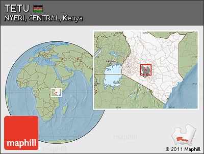 Savanna Style Location Map of TETU, highlighted country, highlighted grandparent region, hill shading