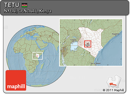 Savanna Style Location Map of TETU, highlighted country, highlighted parent region, within the entire country, hill shading