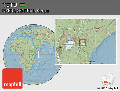 Savanna Style Location Map of TETU, highlighted grandparent region, within the entire country, hill shading