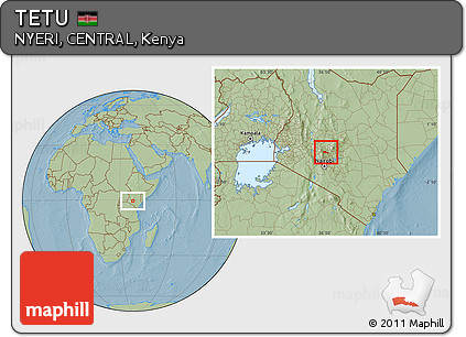 Savanna Style Location Map of TETU, hill shading