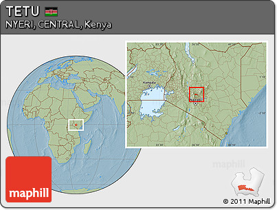 Savanna Style Location Map of TETU, hill shading