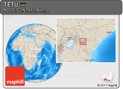 Shaded Relief Location Map of TETU, within the entire country