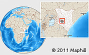 Shaded Relief Location Map of TETU, highlighted country, highlighted grandparent region, within the entire country