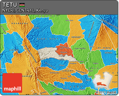 Shaded Relief Map of TETU, political outside