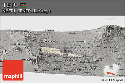 Shaded Relief Panoramic Map of TETU, darken, semi-desaturated