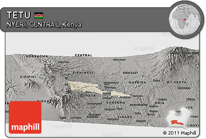 Shaded Relief Panoramic Map of TETU, darken, semi-desaturated