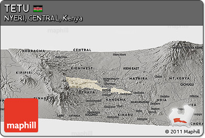 Shaded Relief Panoramic Map of TETU, darken, semi-desaturated